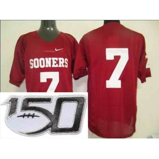 Oklahoma Sooners 7 red Stitched 150th Anniversary Patch Jerseys